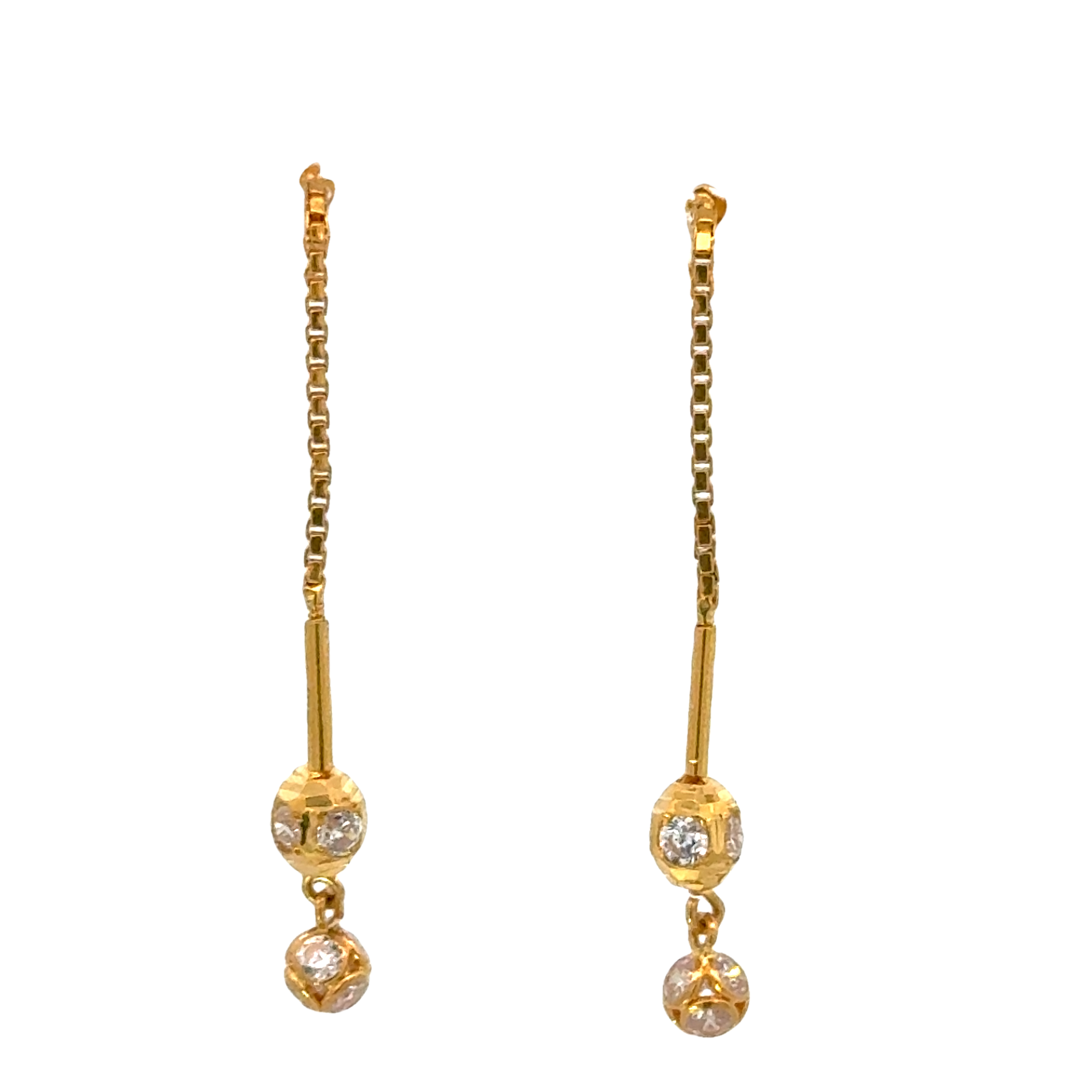 22k Yellow Gold Cubic Zirconia Sui-Dhaga Earrings with gold weight of 2.343g