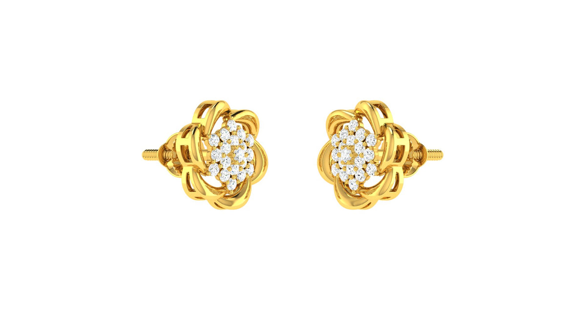 22k Yellow Cubic Zirconia Studs Antique Earrings with gold weight of 3.95g