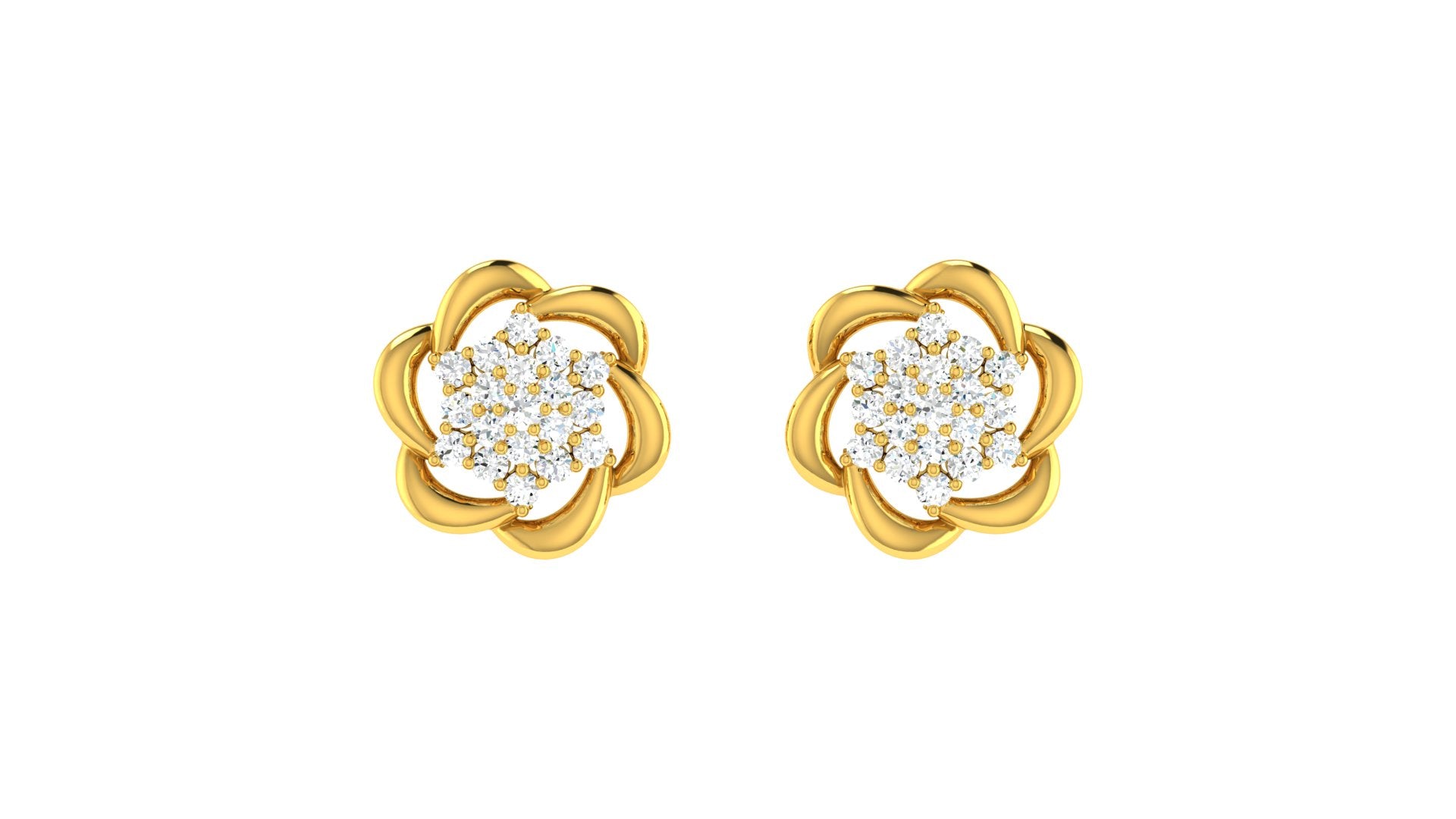 22k Yellow Cubic Zirconia Studs Antique Earrings with gold weight of 3.95g