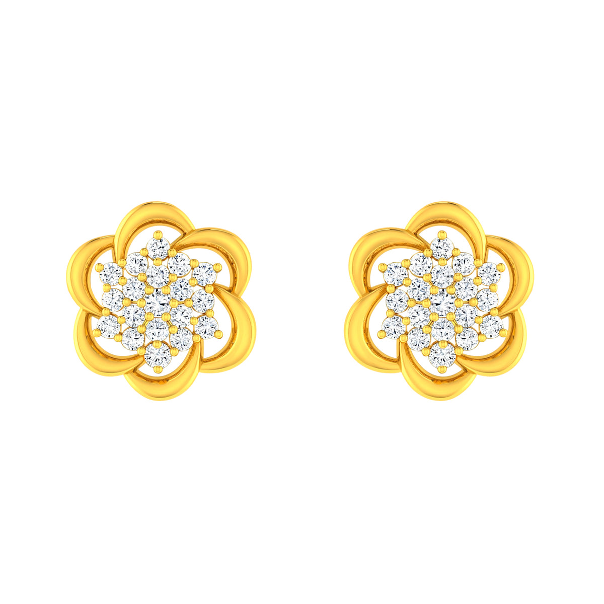 22k Yellow Cubic Zirconia Studs Antique Earrings with gold weight of 3.95g