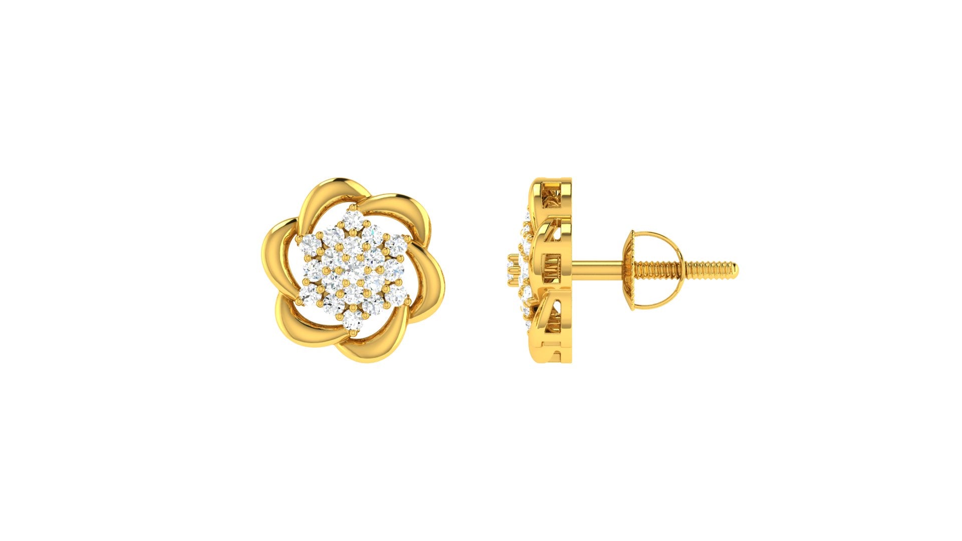 22k Yellow Cubic Zirconia Studs Antique Earrings with gold weight of 3.95g