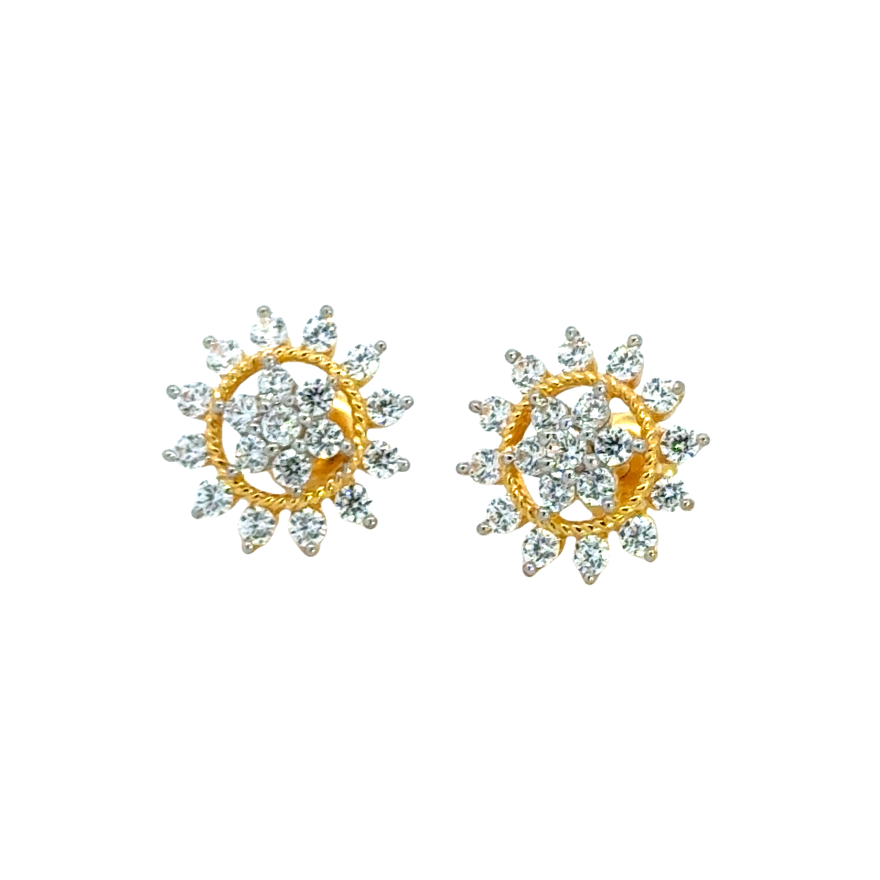 22k Yellow Cubic Zirconia Studs Antique Earrings with gold weight of 5.36g