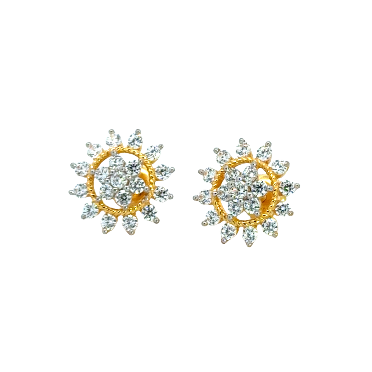 22k Yellow Cubic Zirconia Studs Antique Earrings with gold weight of 5.36g