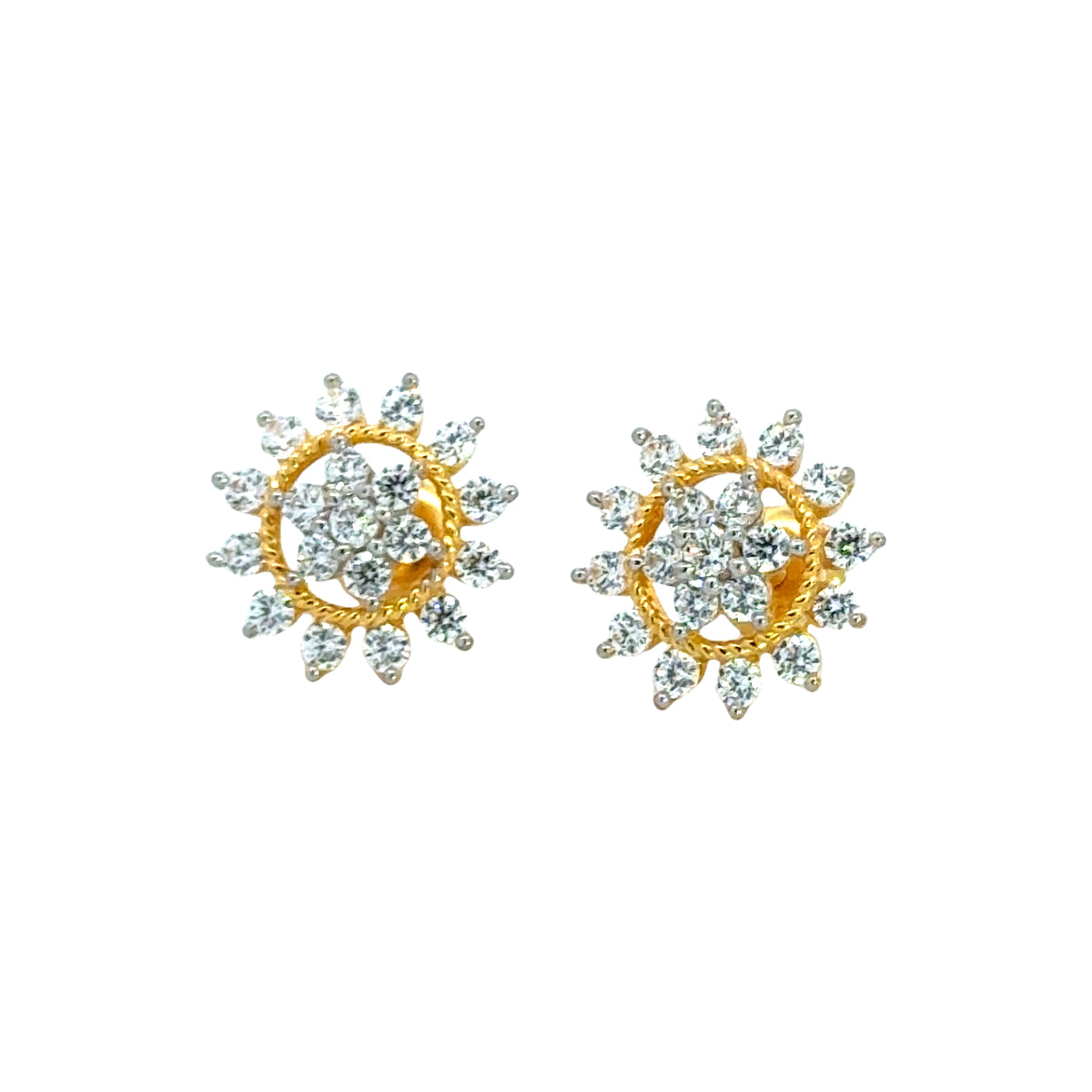 22k Yellow Cubic Zirconia Studs Antique Earrings with gold weight of 5.36g
