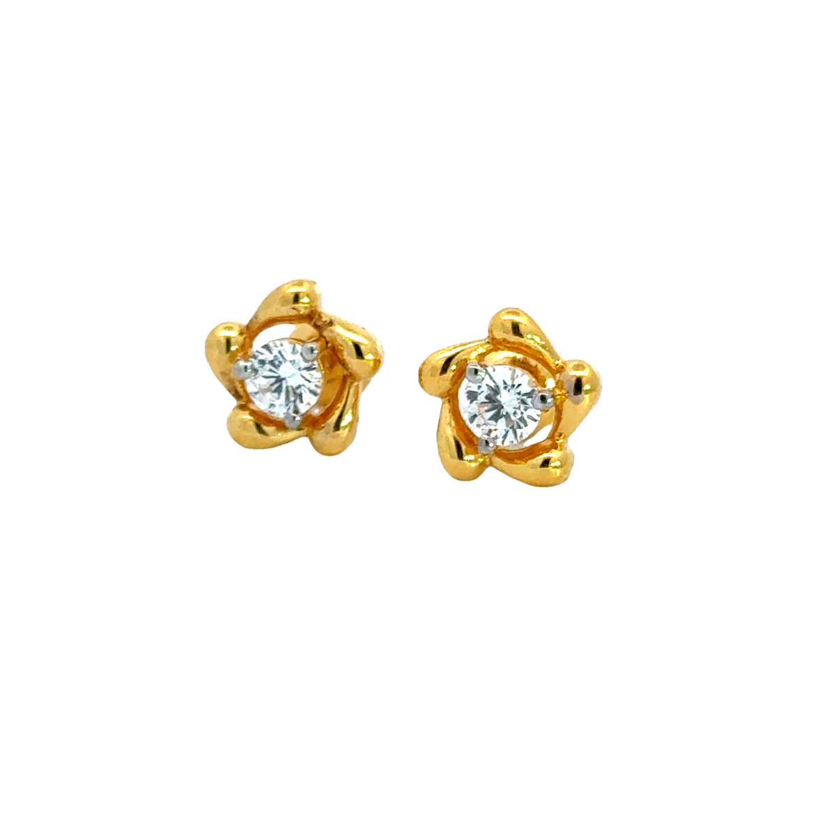 22k Yellow Cubic Zirconia Studs Antique Earrings with gold weight of 2.17g