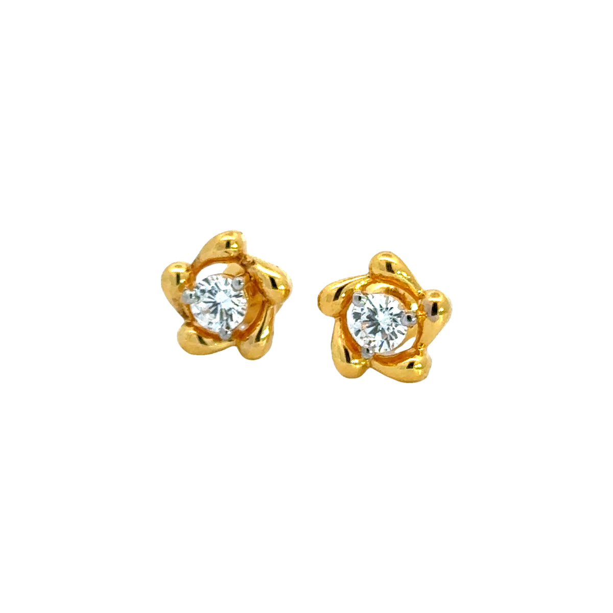 22k Yellow Cubic Zirconia Studs Antique Earrings with gold weight of 2.17g