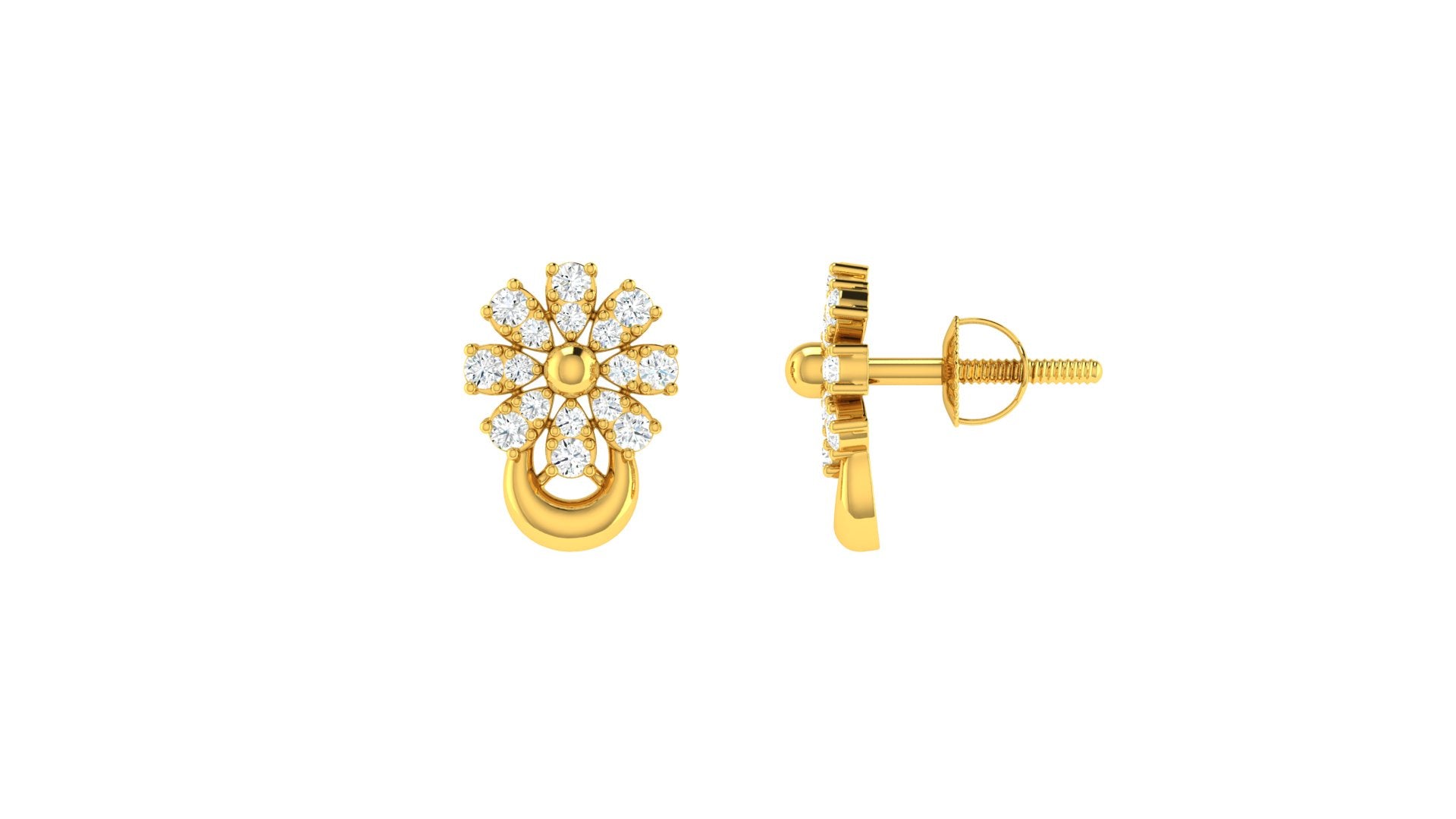 22k Yellow Cubic Zirconia Studs Earrings with gold weight of 2.32g