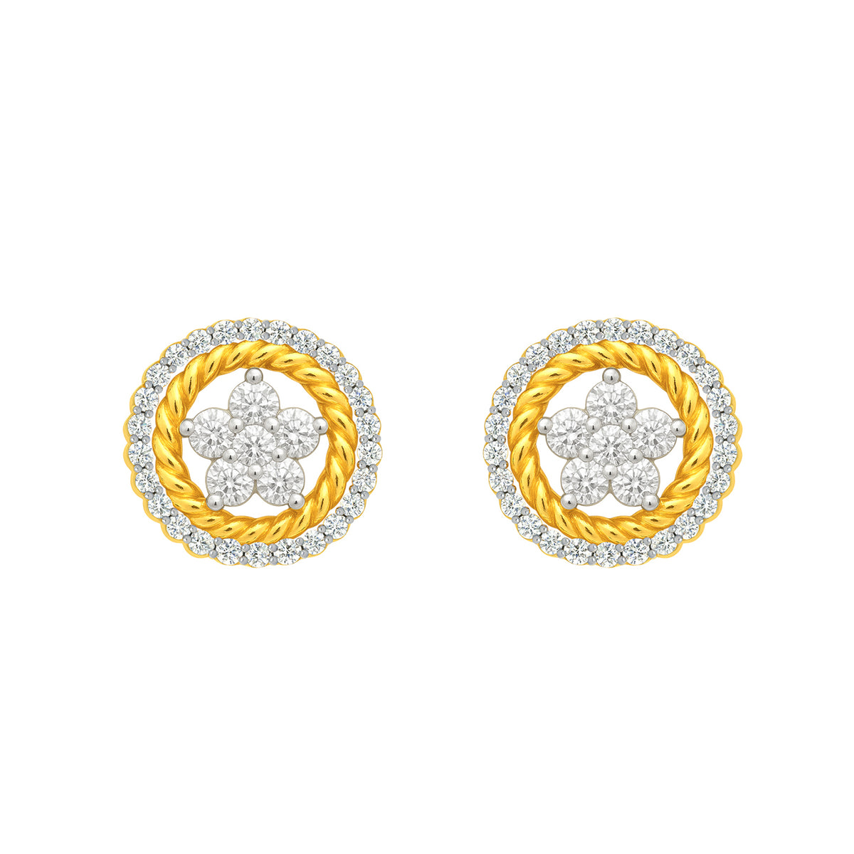 22k Yellow Cubic Zirconia Studs Fancy Earrings with gold weight of 4.53g