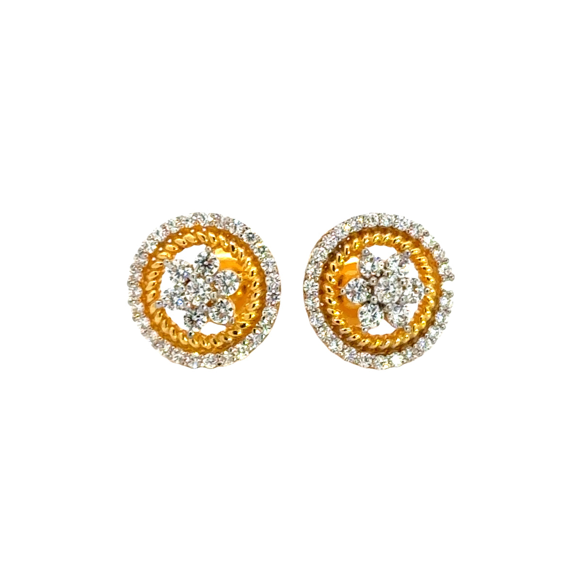 22k Yellow Cubic Zirconia Studs Fancy Earrings with gold weight of 4.53g