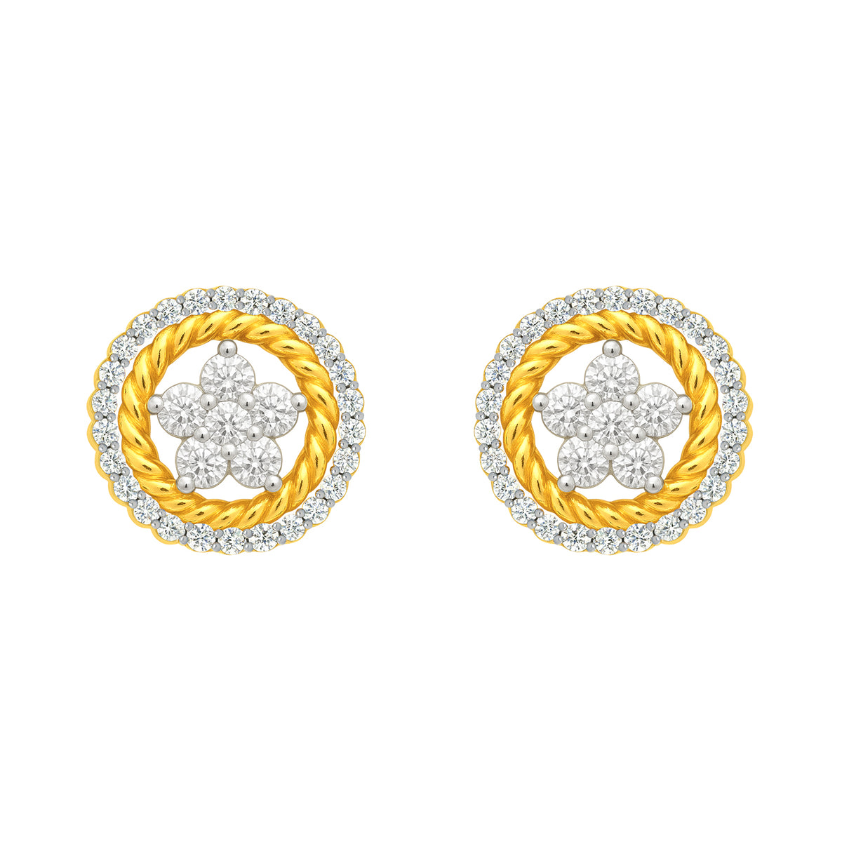 22k Yellow Cubic Zirconia Studs Fancy Earrings with gold weight of 4.53g