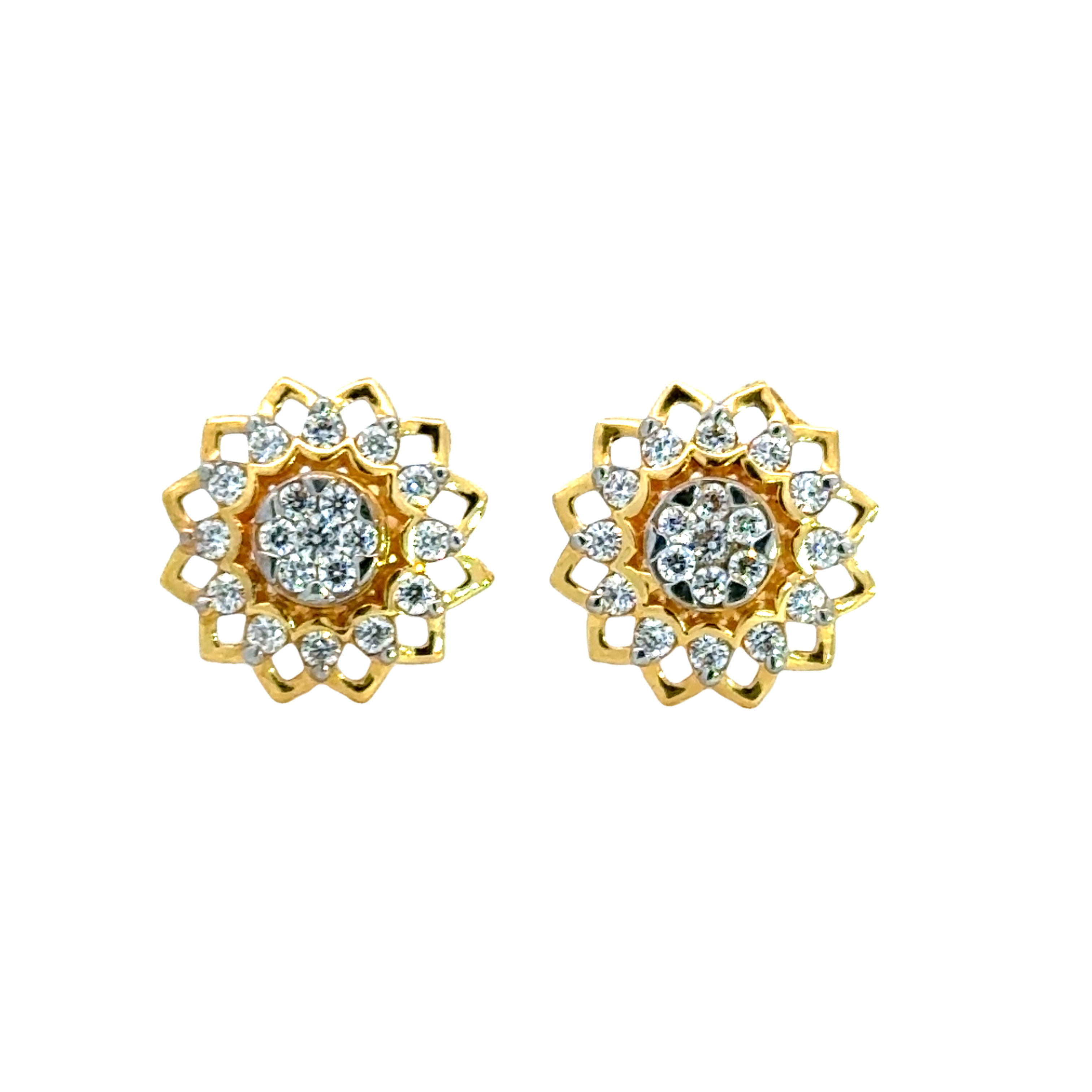 22k Yellow Cubic Zirconia Studs Fancy Earrings with gold weight of 5.63g