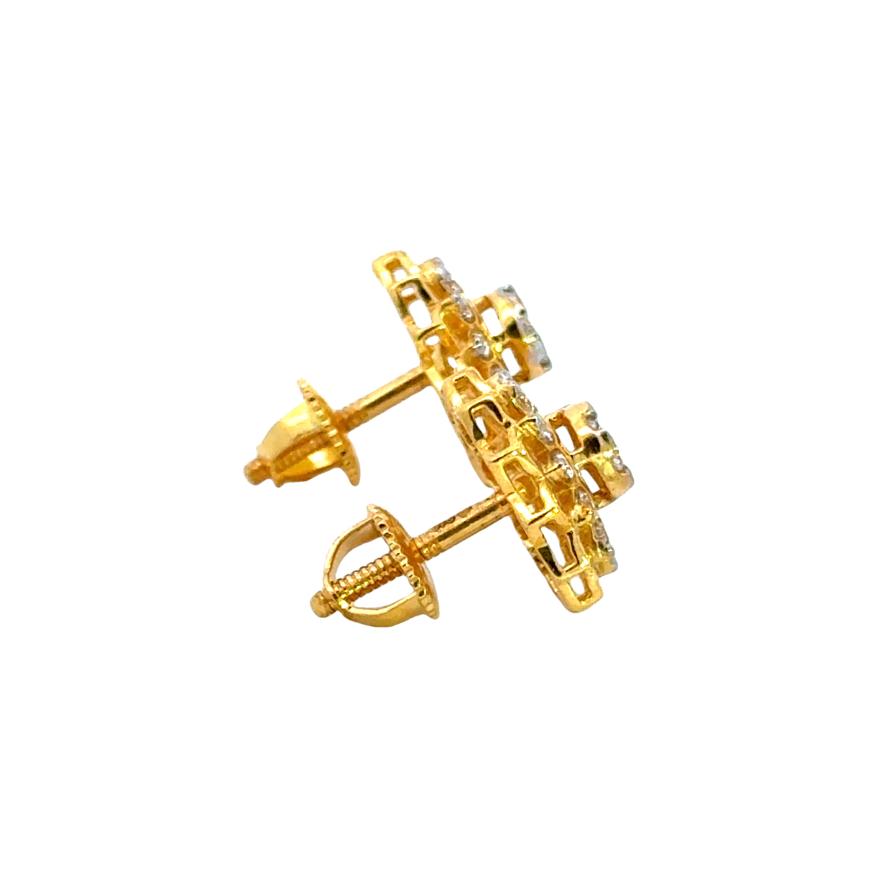 22k Yellow Cubic Zirconia Studs Fancy Earrings with gold weight of 5.63g