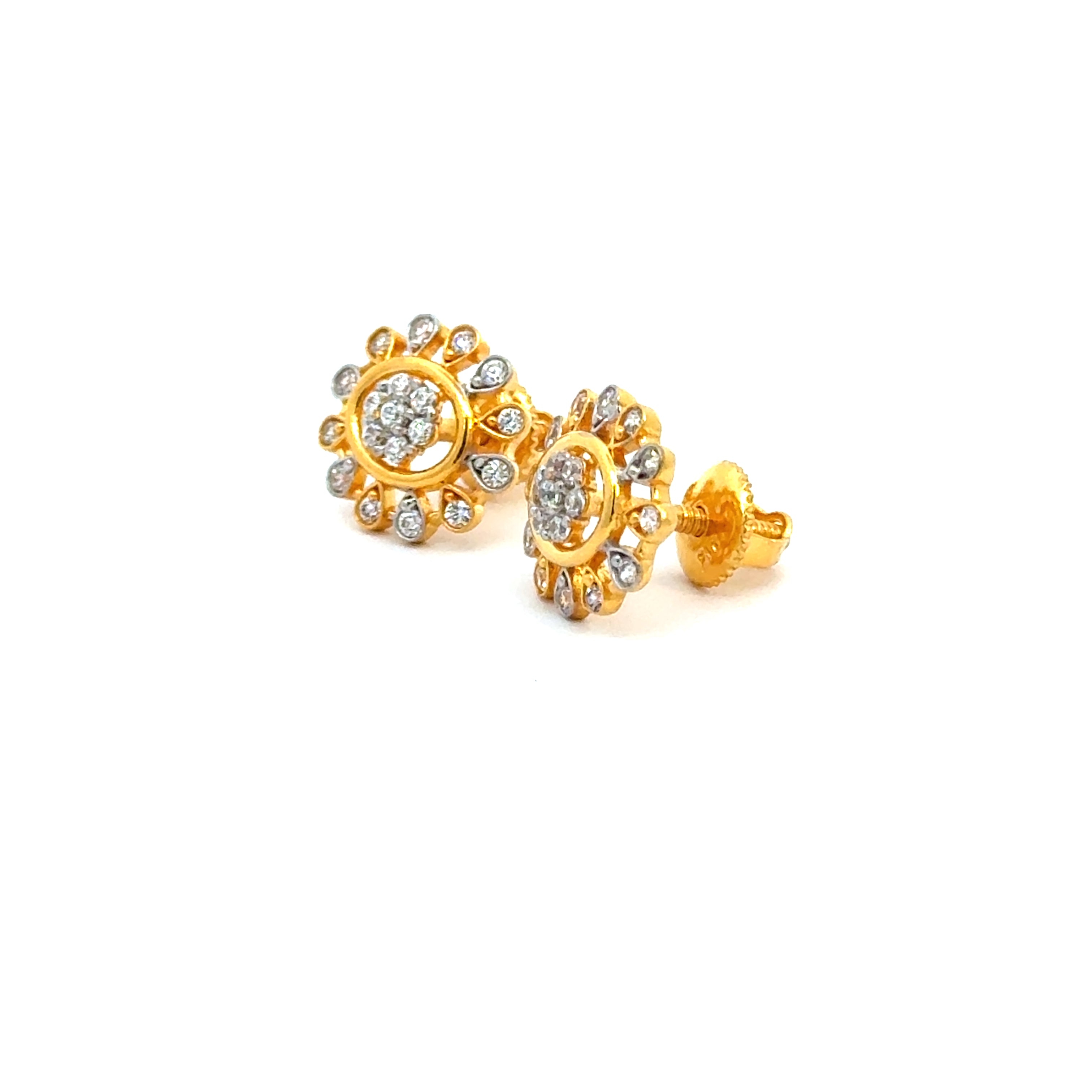 22k Yellow Cubic Zirconia Stud Fancy Earrings with gold weight of 4g