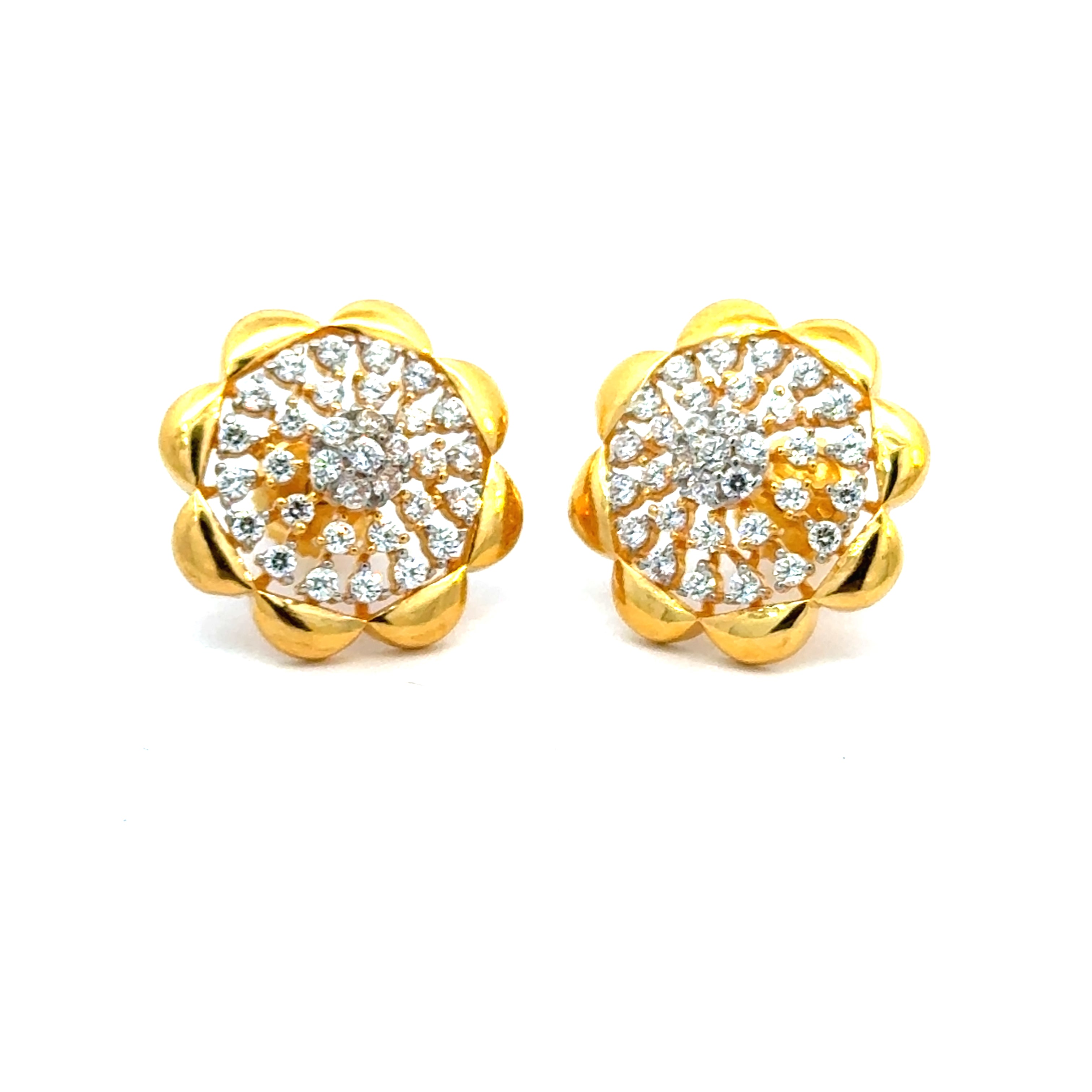 22k Yellow Cubic Zirconia Stud Fancy Earrings with gold weight of 6.84g