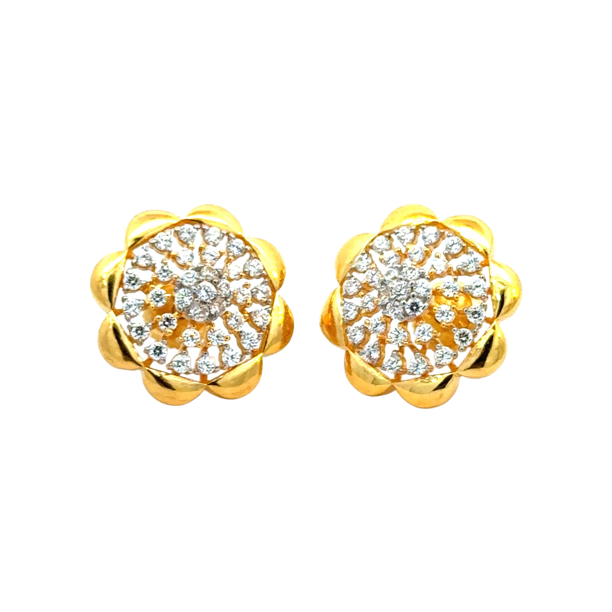 22k Yellow Cubic Zirconia Stud Fancy Earrings with gold weight of 6.84g