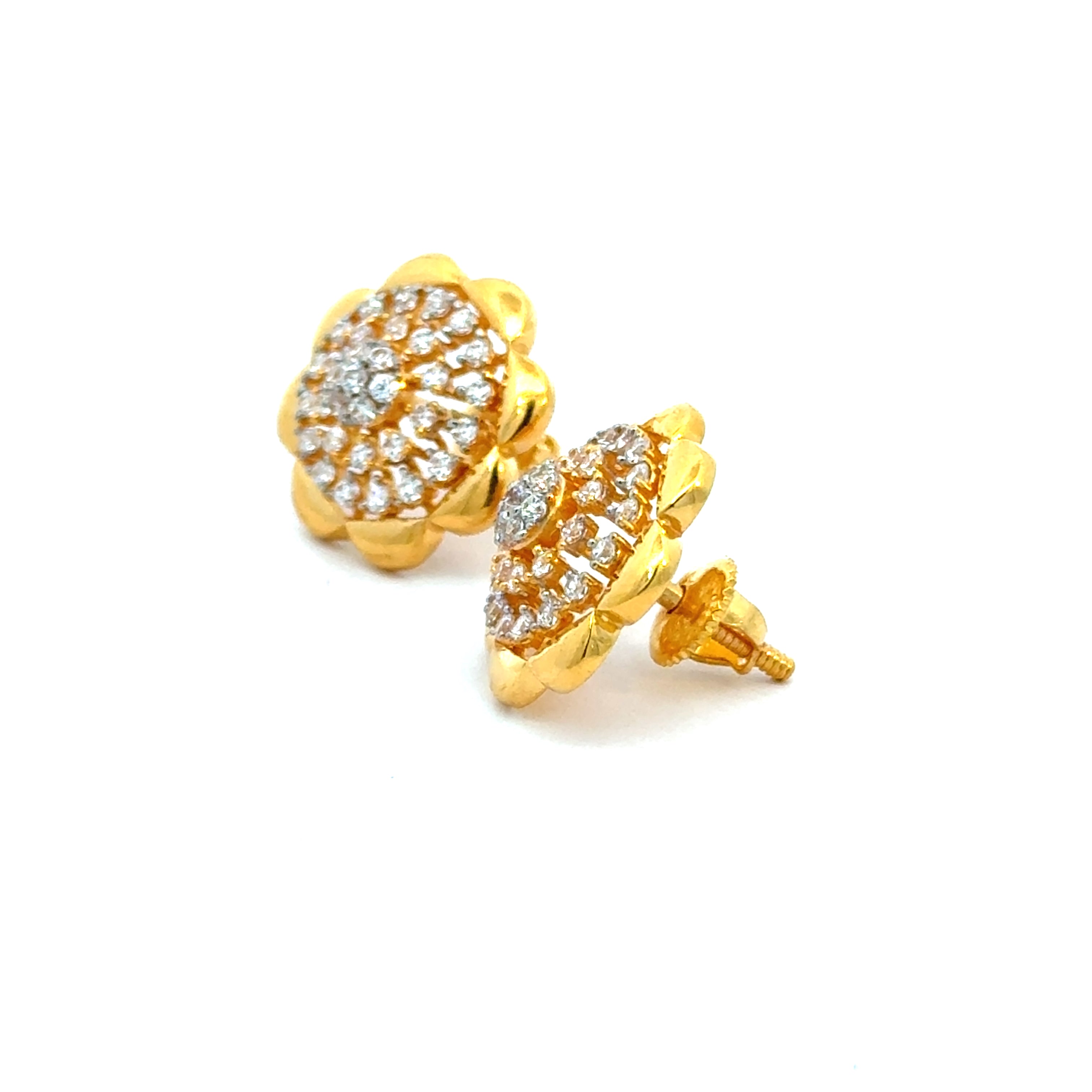 22k Yellow Cubic Zirconia Stud Fancy Earrings with gold weight of 6.84g