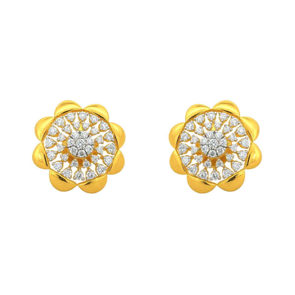 22k Yellow Cubic Zirconia Stud Fancy Earrings with gold weight of 6.84g