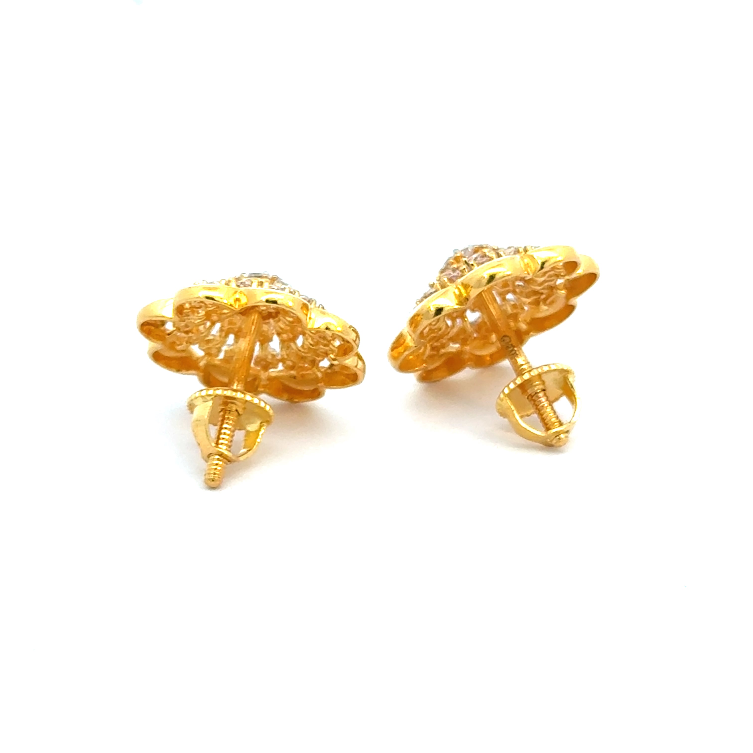 22k Yellow Cubic Zirconia Stud Fancy Earrings with gold weight of 6.84g