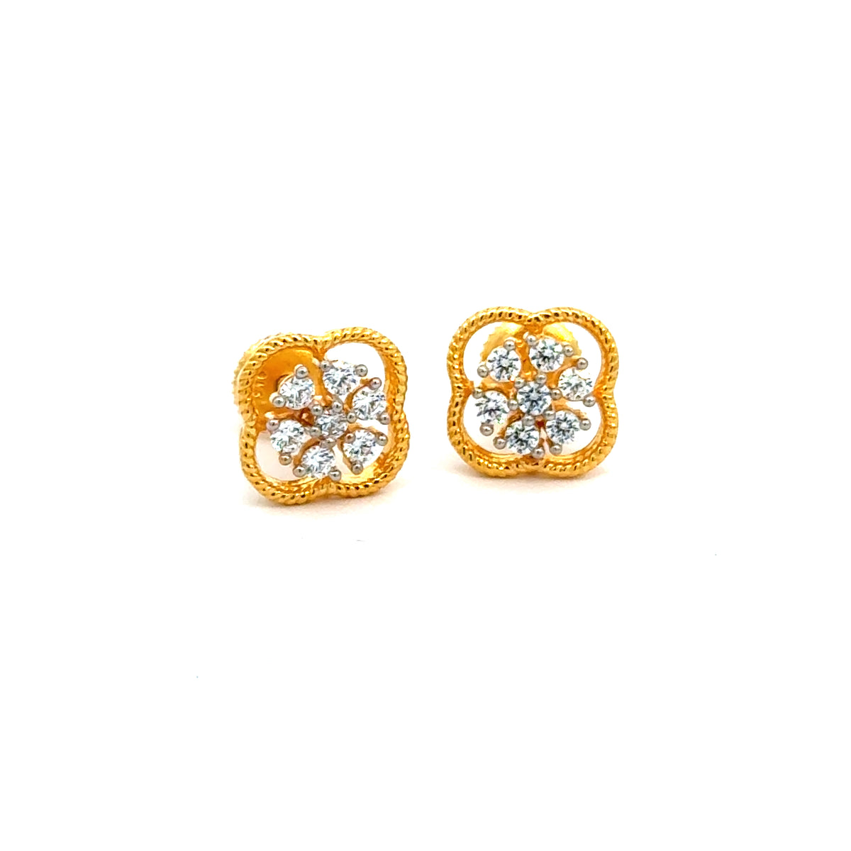 22k Yellow Cubic Zirconia Stud Fancy Earrings with gold weight of 4.21g