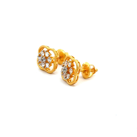 22k Yellow Cubic Zirconia Stud Fancy Earrings with gold weight of 4.21g