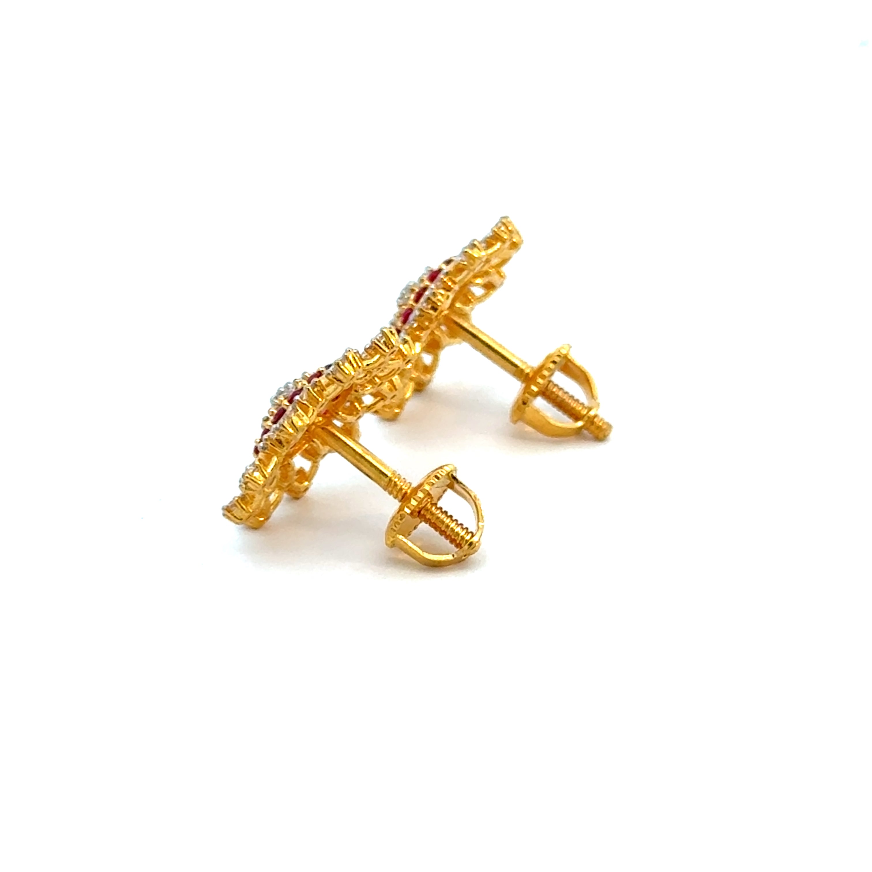 22k Yellow Cubic Zirconia Stud Fancy Earrings with gold weight of 4.42g