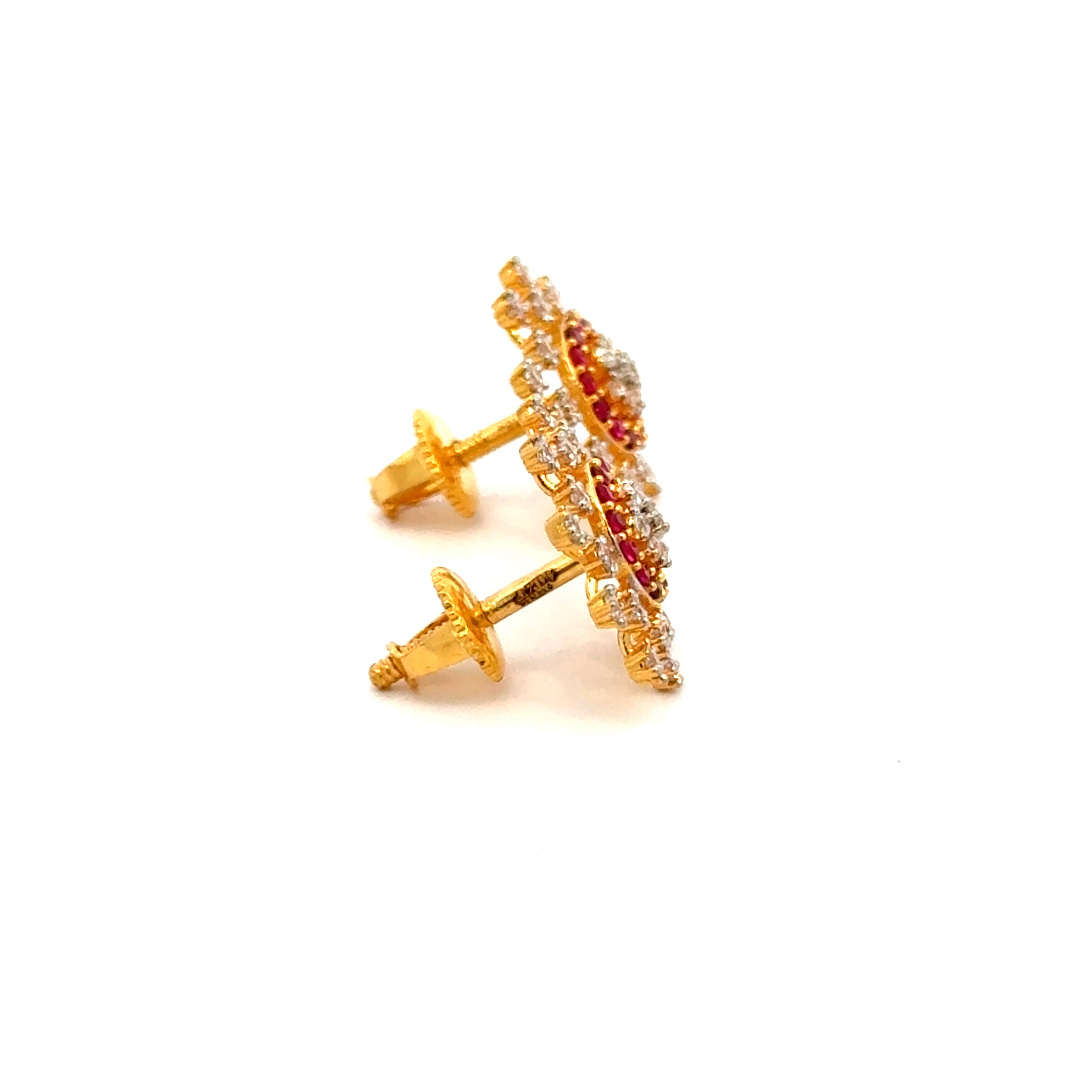 22k Yellow Cubic Zirconia Stud Fancy Earrings with gold weight of 4.42g