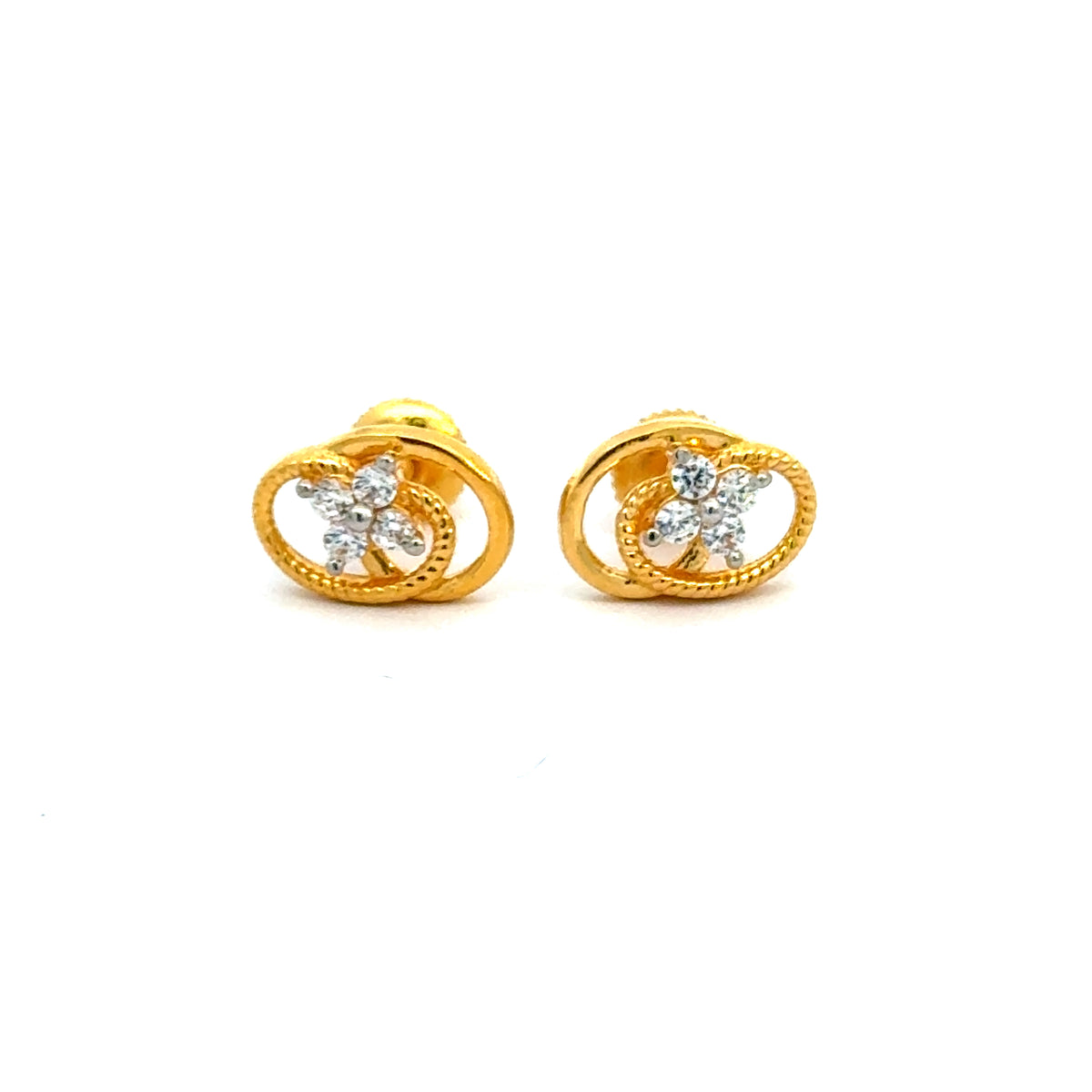 22k Yellow Cubic Zirconia Stud Fancy Earrings with gold weight of 2.69g