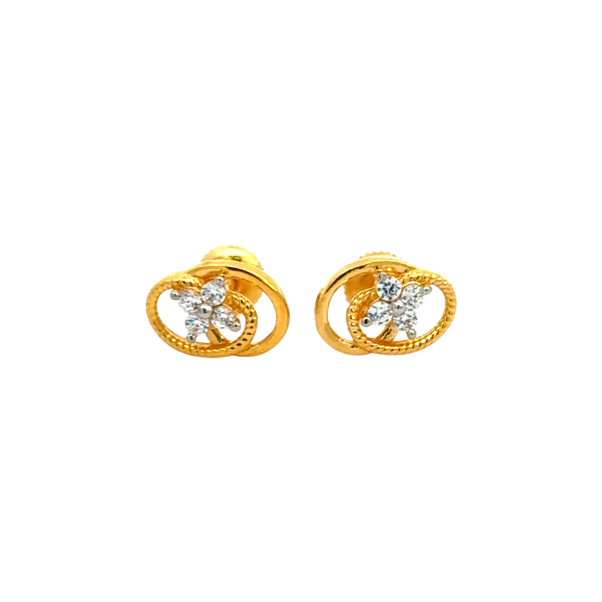 22k Yellow Cubic Zirconia Stud Fancy Earrings with gold weight of 2.69g