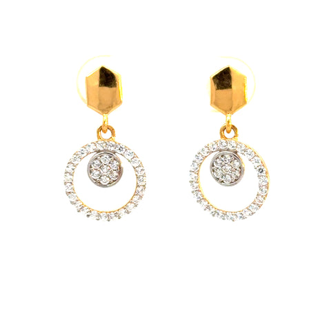 22k Yellow Cubic Zirconia Stud Dangler Earrings with gold weight of 3.57g