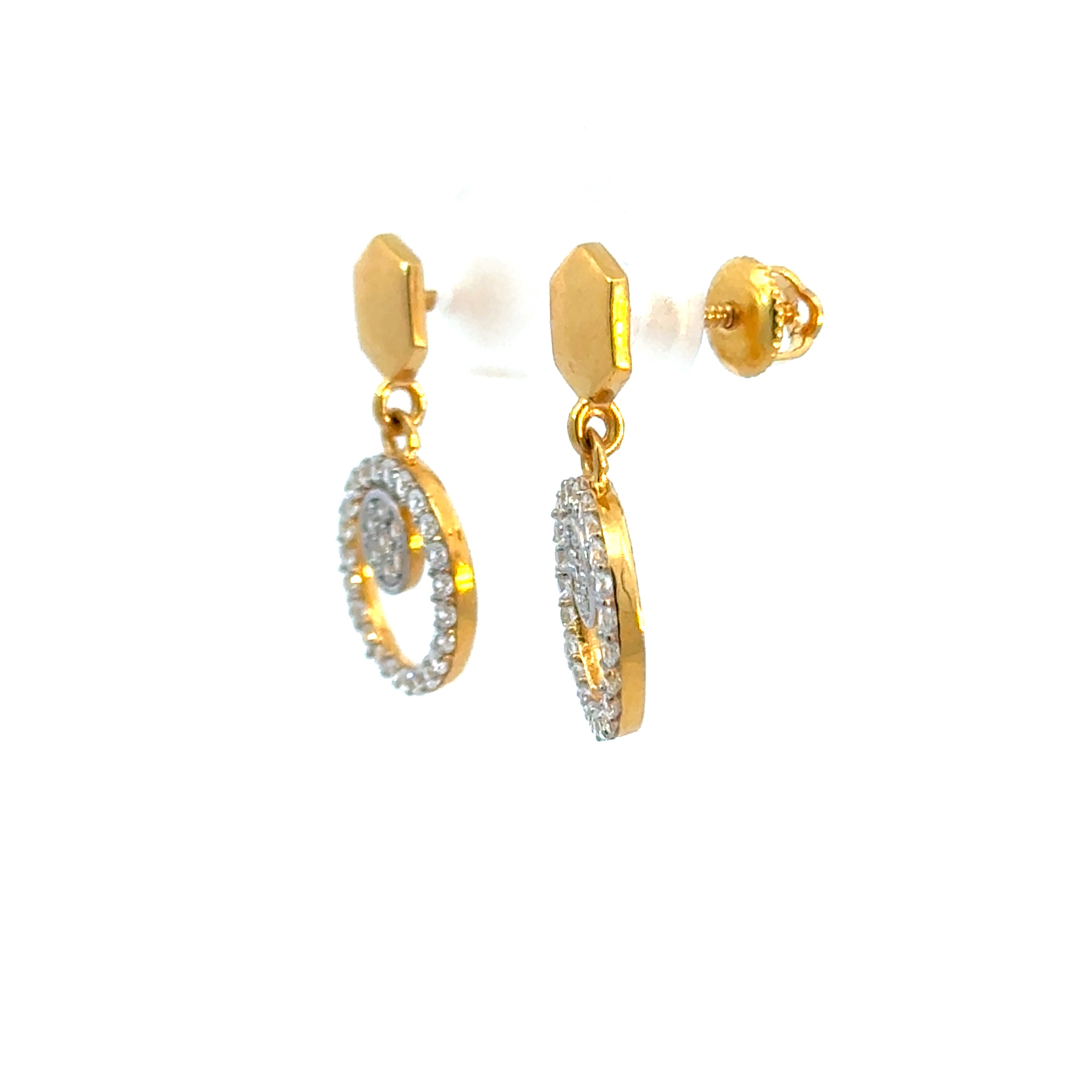 22k Yellow Cubic Zirconia Stud Dangler Earrings with gold weight of 3.57g