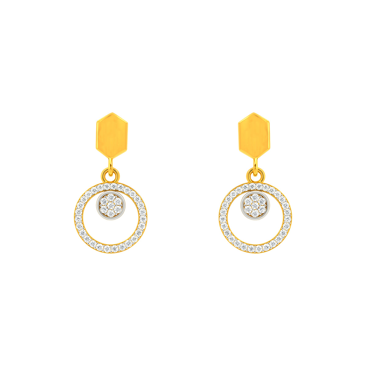 22k Yellow Cubic Zirconia Stud Dangler Earrings with gold weight of 3.57g