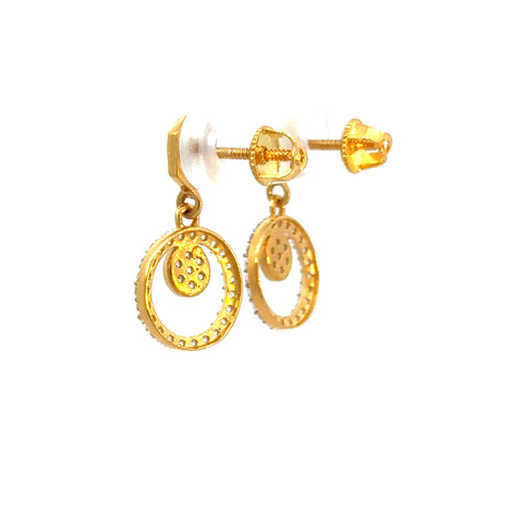 22k Yellow Cubic Zirconia Stud Dangler Earrings with gold weight of 3.57g