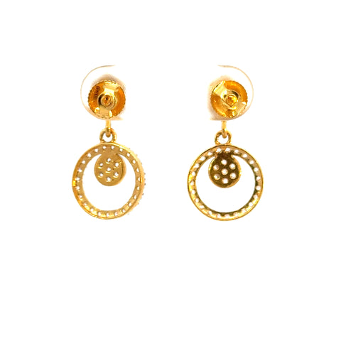 22k Yellow Cubic Zirconia Stud Dangler Earrings with gold weight of 3.57g