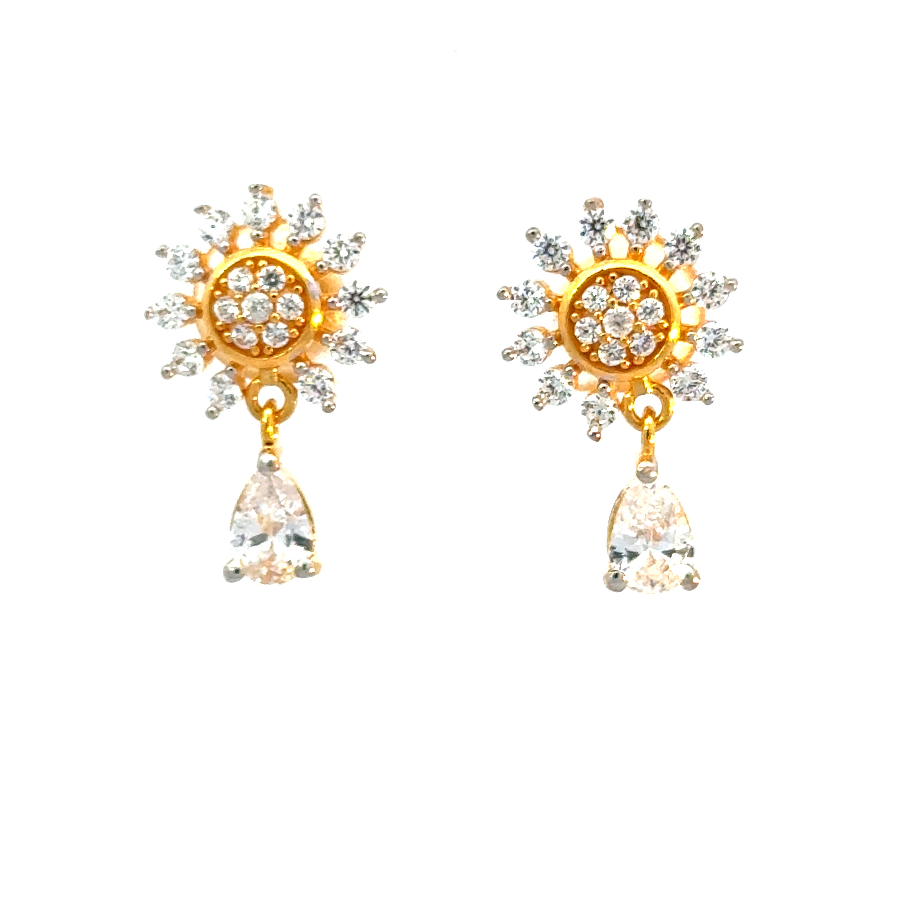 22k Yellow Cubic Zirconia Stud Dangler Earrings with gold weight of 5.13g