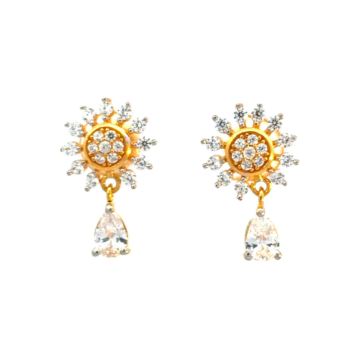 22k Yellow Cubic Zirconia Stud Dangler Earrings with gold weight of 5.13g