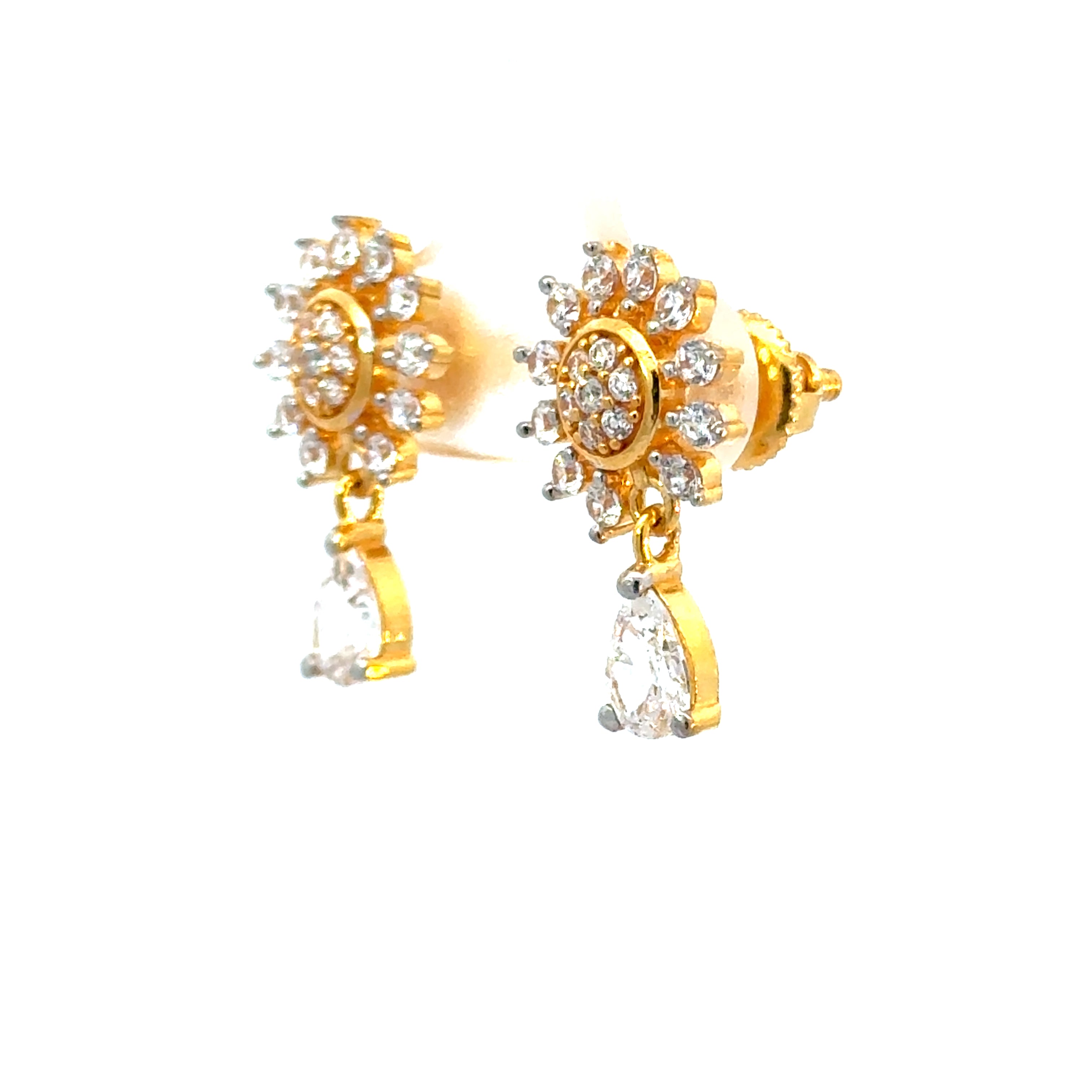 22k Yellow Cubic Zirconia Stud Dangler Earrings with gold weight of 5.13g