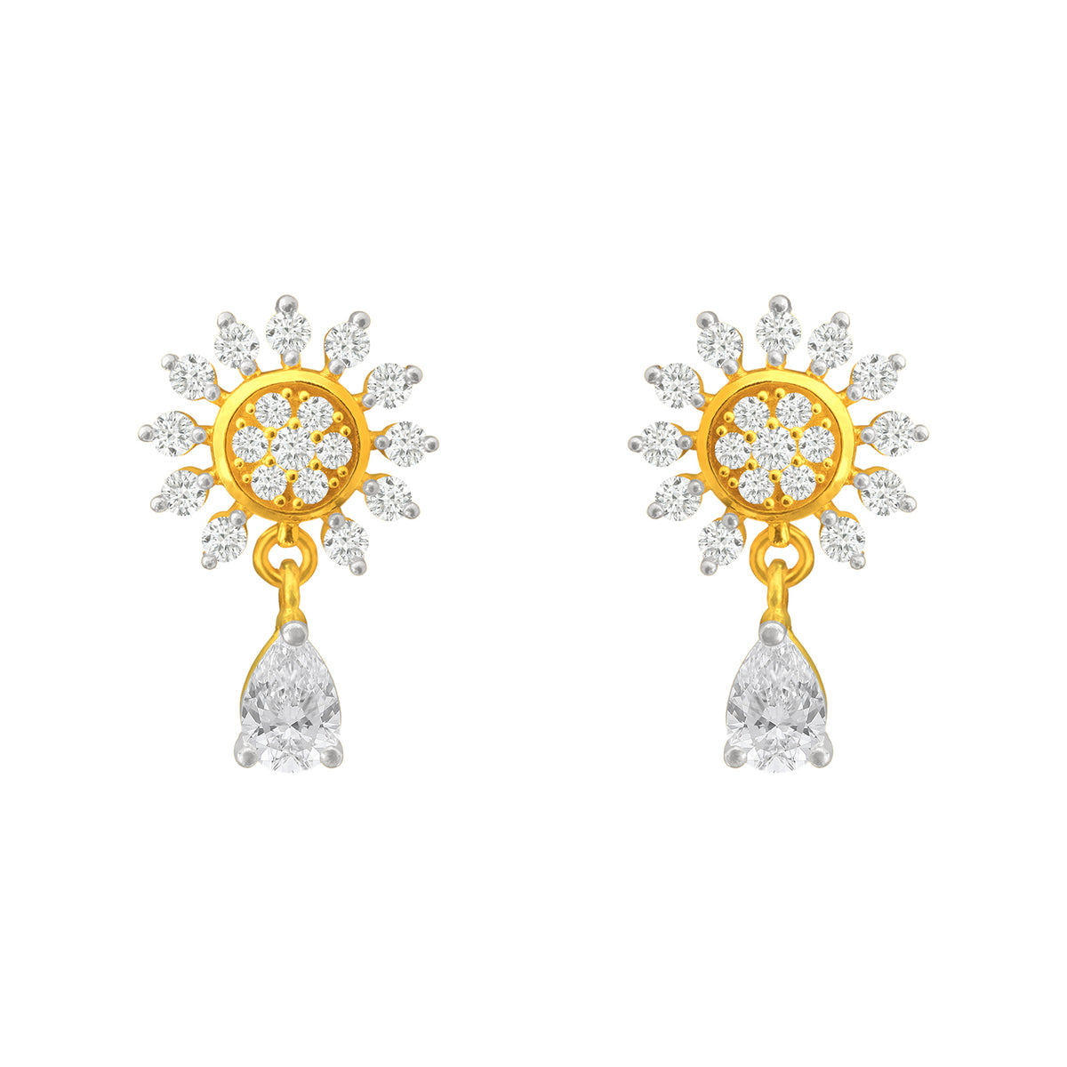 22k Yellow Cubic Zirconia Stud Dangler Earrings with gold weight of 5.13g