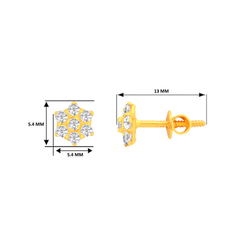 22k Yellow Cubic Zirconia Stud Small Earrings with gold weight of 1.03g