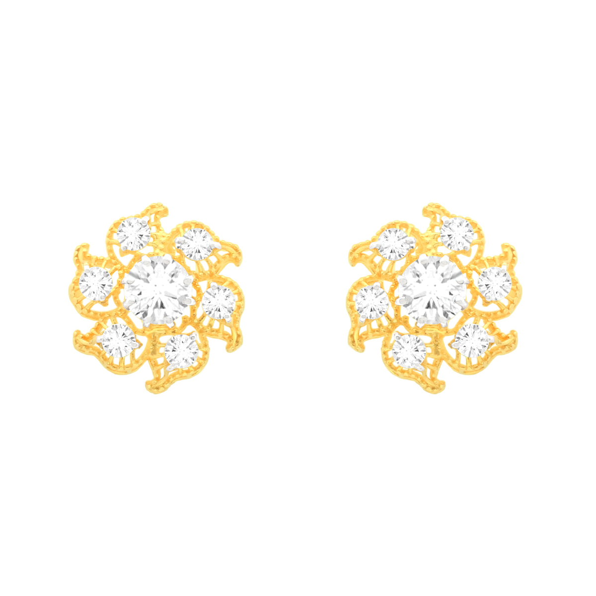 22k Yellow Cubic Zirconia Stud Earrings with gold weight of 3.64g