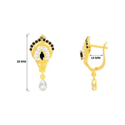 22k Yellow Cubic Zirconia Huggies Black Stone Earrings with gold weight of 5.85g