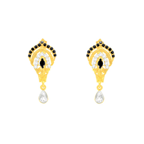 22k Yellow Cubic Zirconia Huggies Black Stone Earrings with gold weight of 5.85g