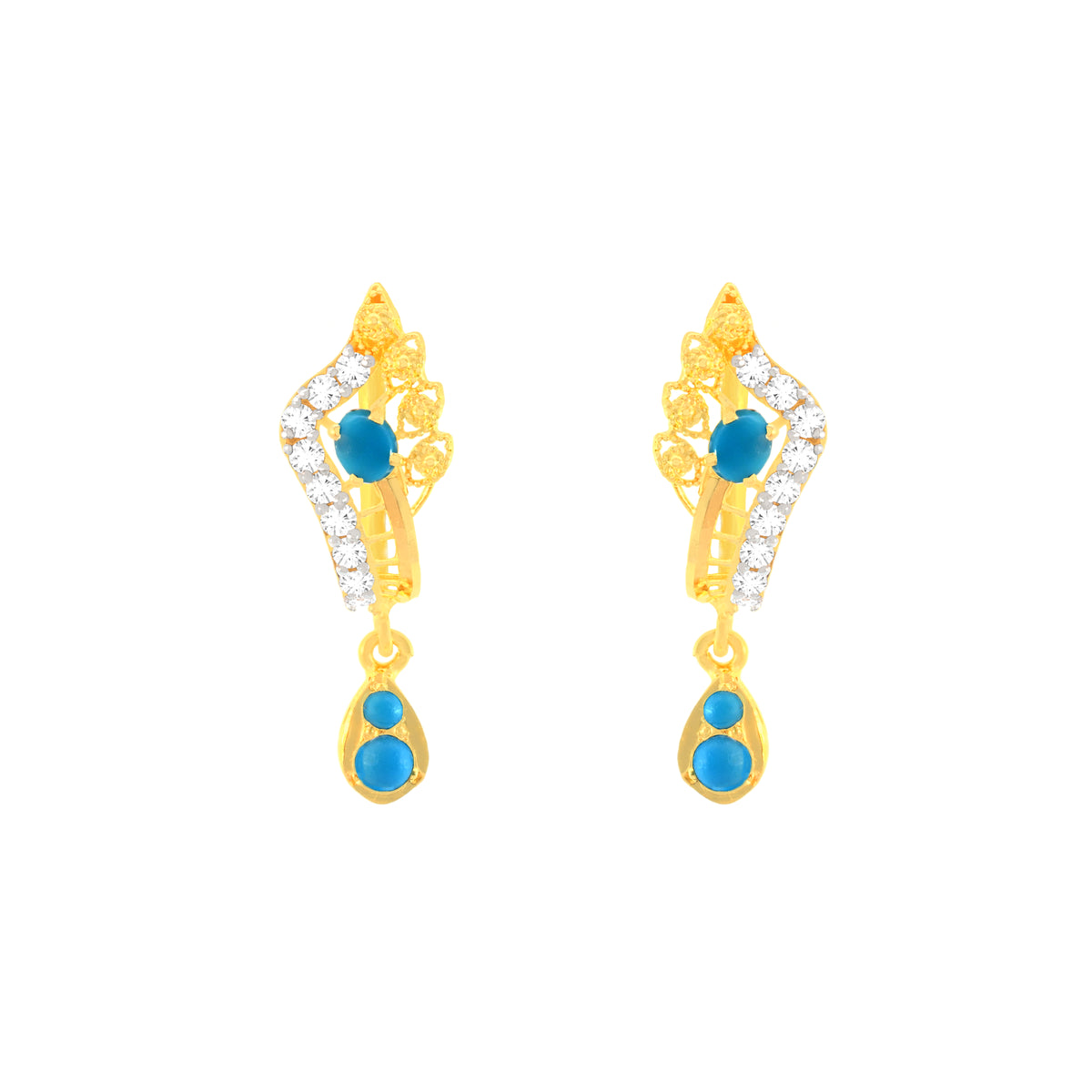 22k Yellow Cubic Zirconia Huggies Firoza Earrings with gold weight of 3.78g