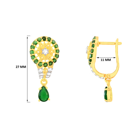22k Yellow Cubic Zirconia Huggies Emerald Earrings with gold weight of 4.73g