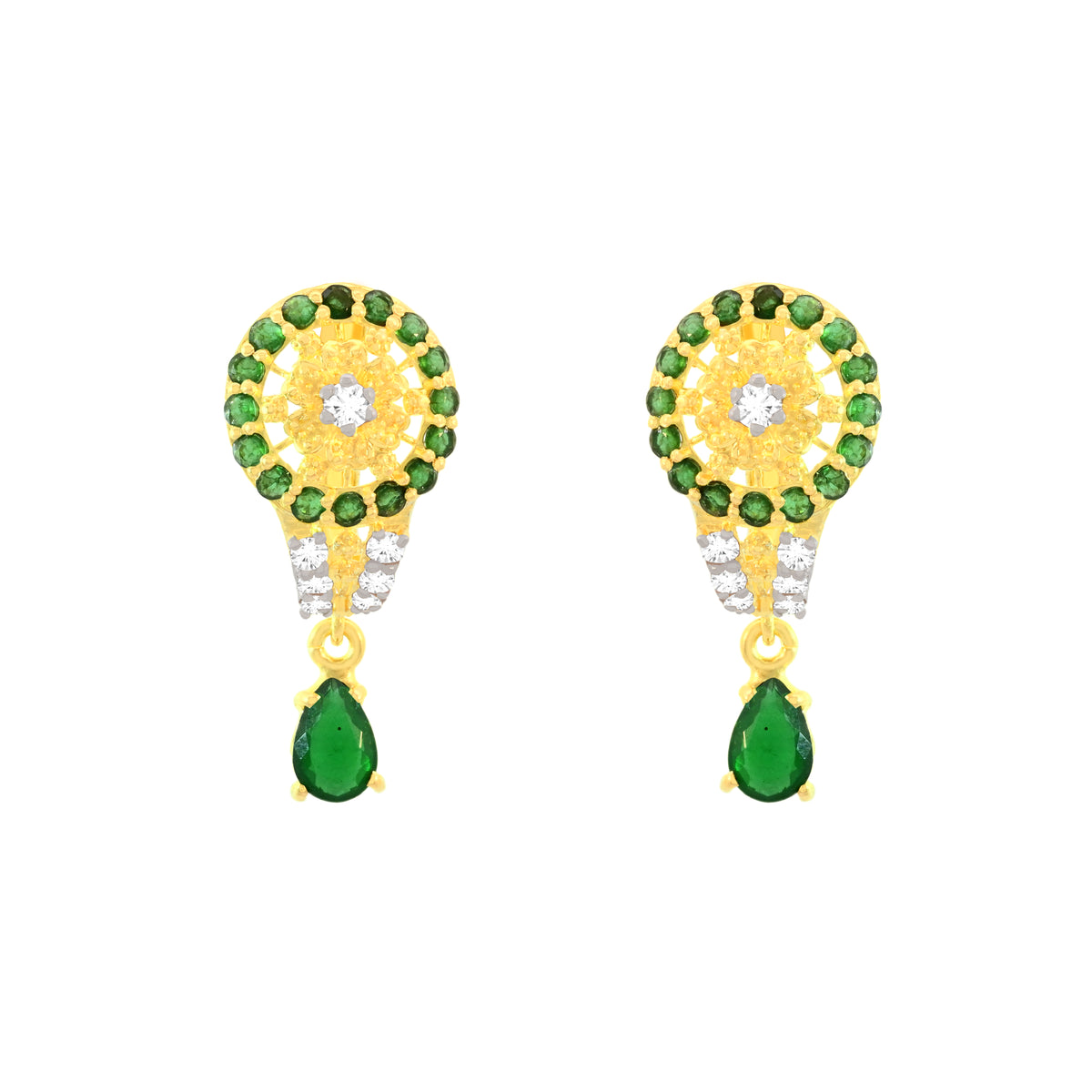 22k Yellow Cubic Zirconia Huggies Emerald Earrings with gold weight of 4.73g