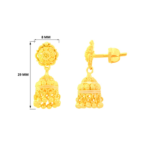 22k Yellow Gold Jhoomkas Earrings with gold weight of 7.11g