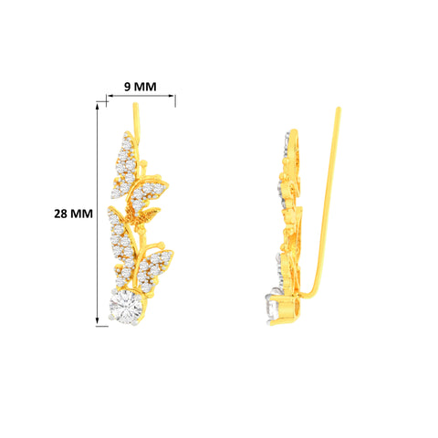 22k Yellow Cubic Zirconia Fancy Ear Climber Buttefly Earrings with gold weight of 3.8g