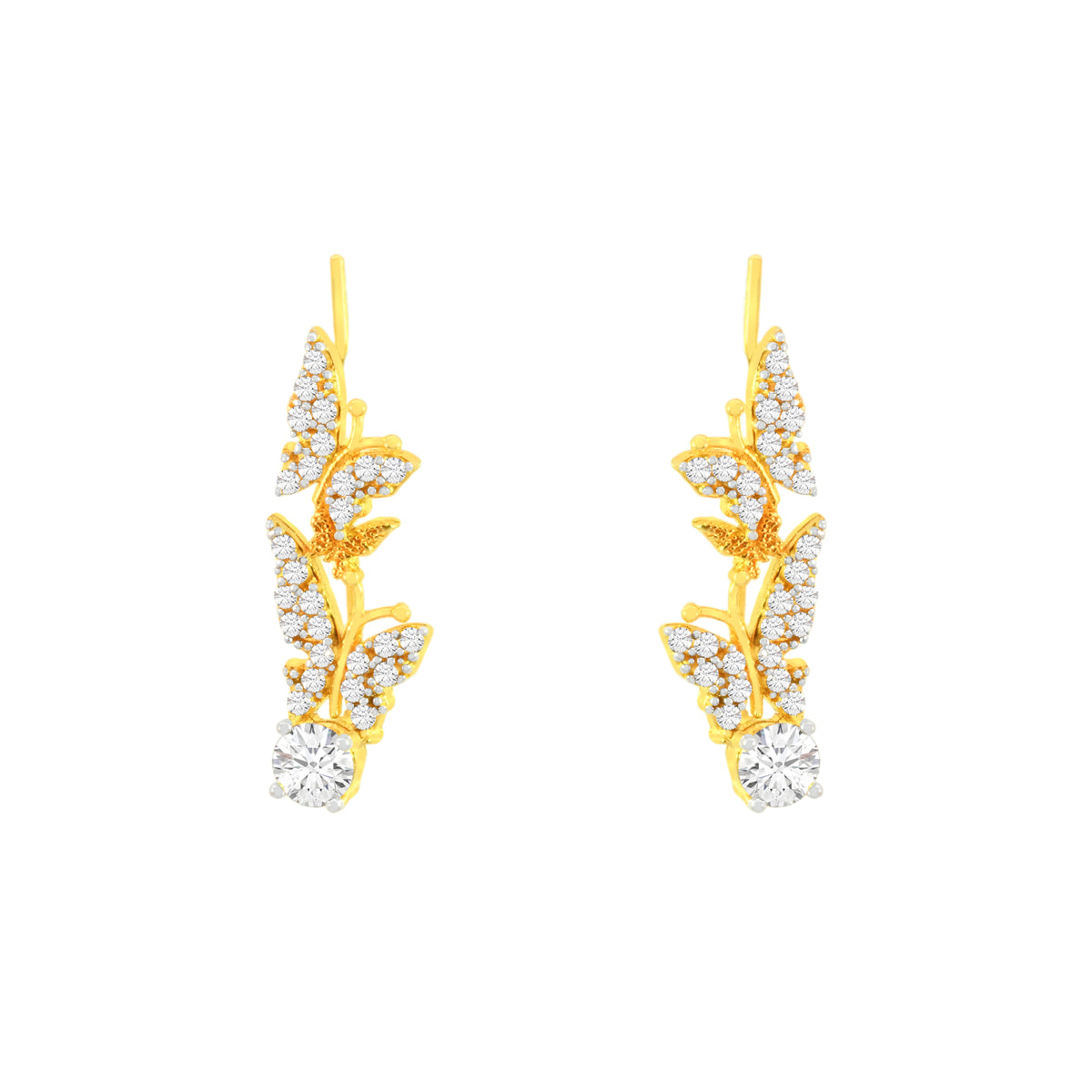 22k Yellow Cubic Zirconia Fancy Ear Climber Buttefly Earrings with gold weight of 3.8g