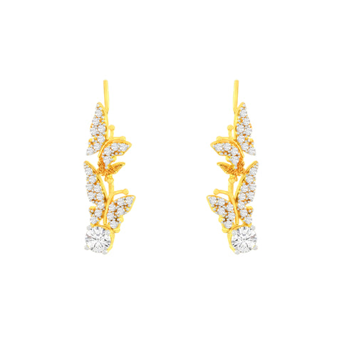 22k Yellow Cubic Zirconia Fancy Ear Climber Buttefly Earrings with gold weight of 3.8g