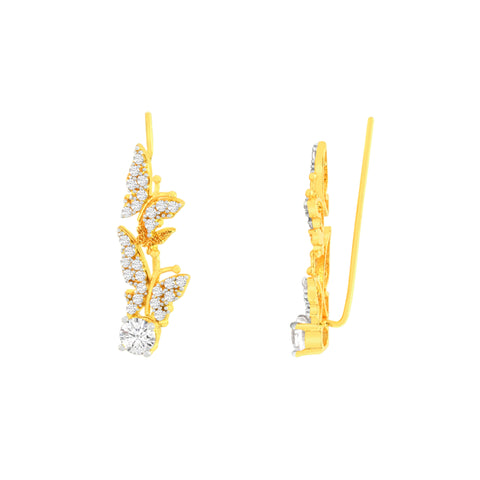 22k Yellow Cubic Zirconia Fancy Ear Climber Buttefly Earrings with gold weight of 3.8g