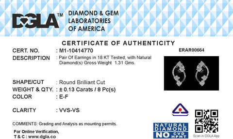 18k White Gold and Diamond Stud with gold weight of 1.31g